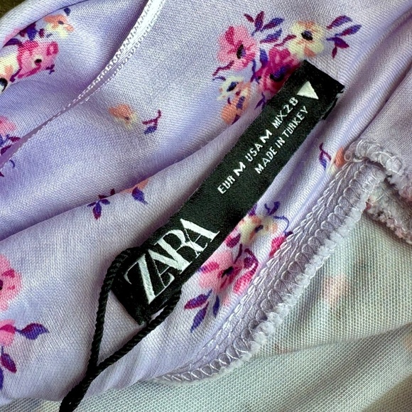 Zara Floral Print Satin Effect Slip Light Mauve Dress Backless Crisscross Size M - Picture 5 of 11